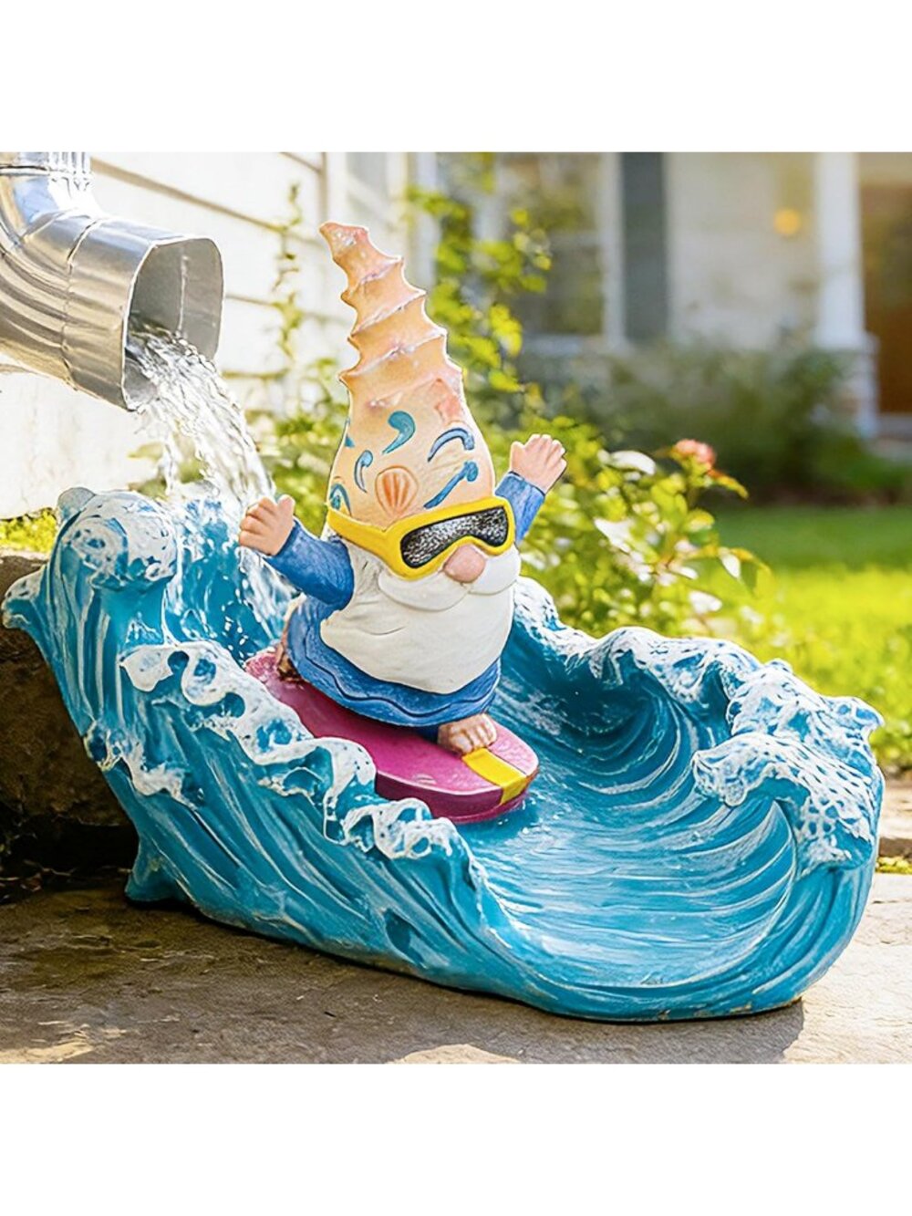 Gnome Downspout Extender Sculpture - Outdoor Garden Decor, Resin Animal Statue